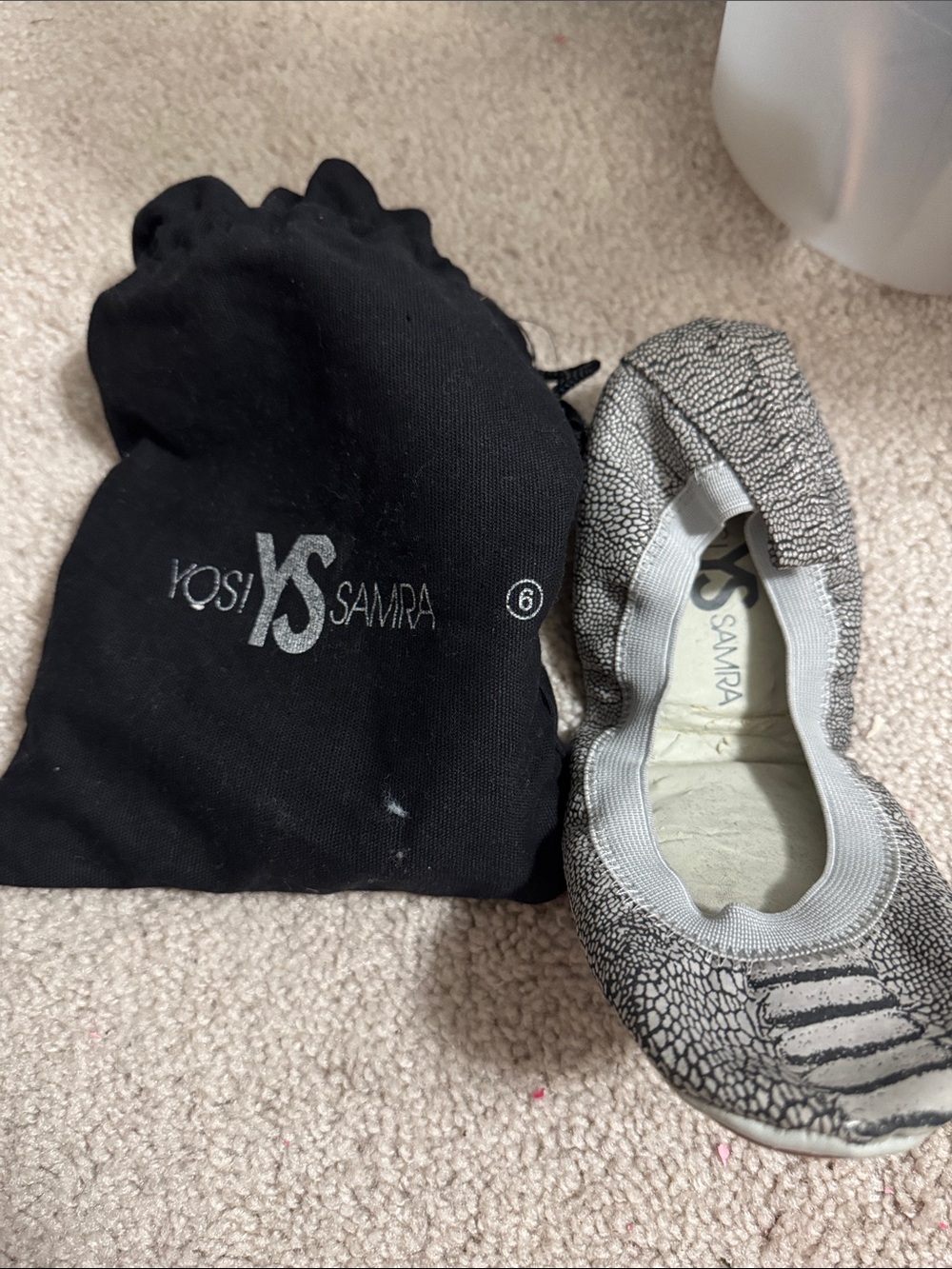 Yosi Samra Metallic Silver Foldable Ballet Flat with Black Pouch